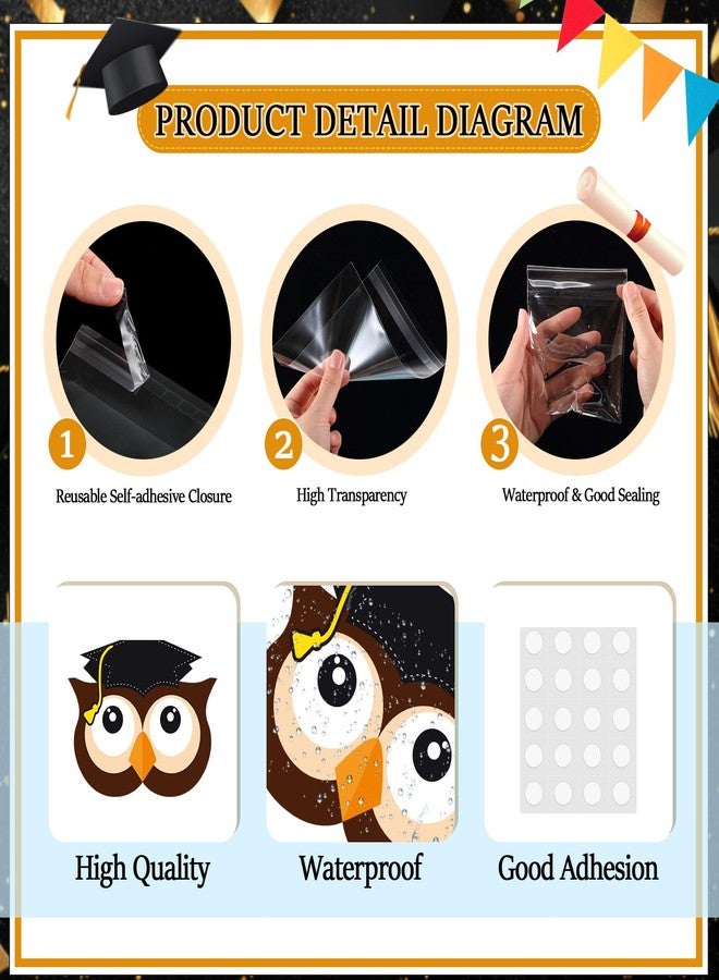 SilTriangle 48 Sets of Graduation Cap Owl Party Cellophane Treat Bags with Owl Toppers Cellophane Bags for Graduation Gift Classroom Party Decoration Supplies(Brown) - Image 4